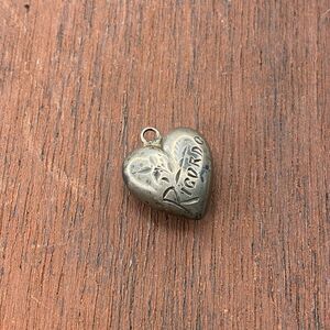 Vintage 925 Sterling Silver "Ricordo" Flower Chased Puffy Heart Pendant Charm